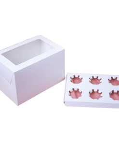 Boxjourney กล่องคัพเค้ก 6 ชิ้น พร้อมฐาน สีขาว (20pcs)