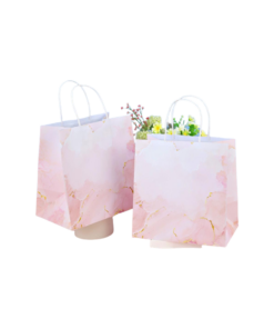 Boxjourney ถุงกระดาษหูเกลียว ลายพิงค์ มาเบิ้ล 19x13x21cm (25pcs)