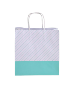 Boxjourney ถุงกระดาษหูเกลียว สีเขียวลายทาง 23x15x23cm (50pcs)