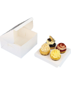 Boxjourney กล่องคัพเค้ก 4 ชิ้น พร้อมฐาน สีขาว (20pcs)