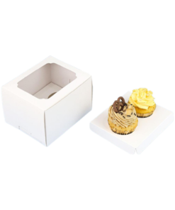 Boxjourney กล่องคัพเค้ก 2 ชิ้น ทรงสูง พร้อมฐาน สีขาว (20pcs)