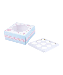 Boxjourney กล่องคัพเค้ก 9 ชิ้น พร้อมฐาน ลายกุหลาบ (20pcs)