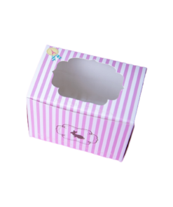 Boxjourney กล่องเค้ก 1 ชิ้น ลายชมพูลายทาง (20pcs)