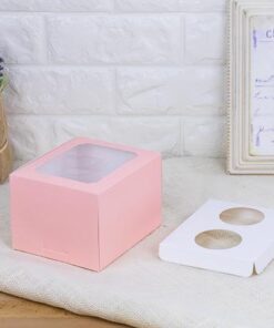กล่องคัพเค้ก 2 ชิ้น–สีชมพูทรงสูง พร้อมฐาน